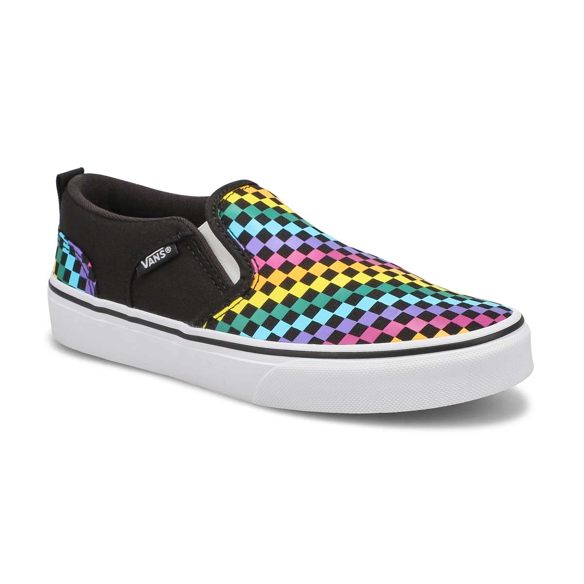 Vans Girls' Asher Checkered Rainbow Sneaker-B 3 Vans Girls' Asher Checkered Rainbow Sneaker-B